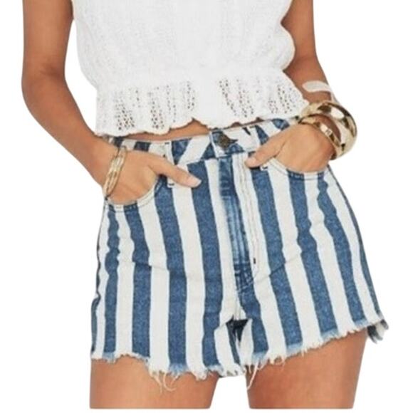 Show me Your Mumu Blu 30 Arizona high waist frayed hem jean shorts SH2 2840 - Picture 1 of 11